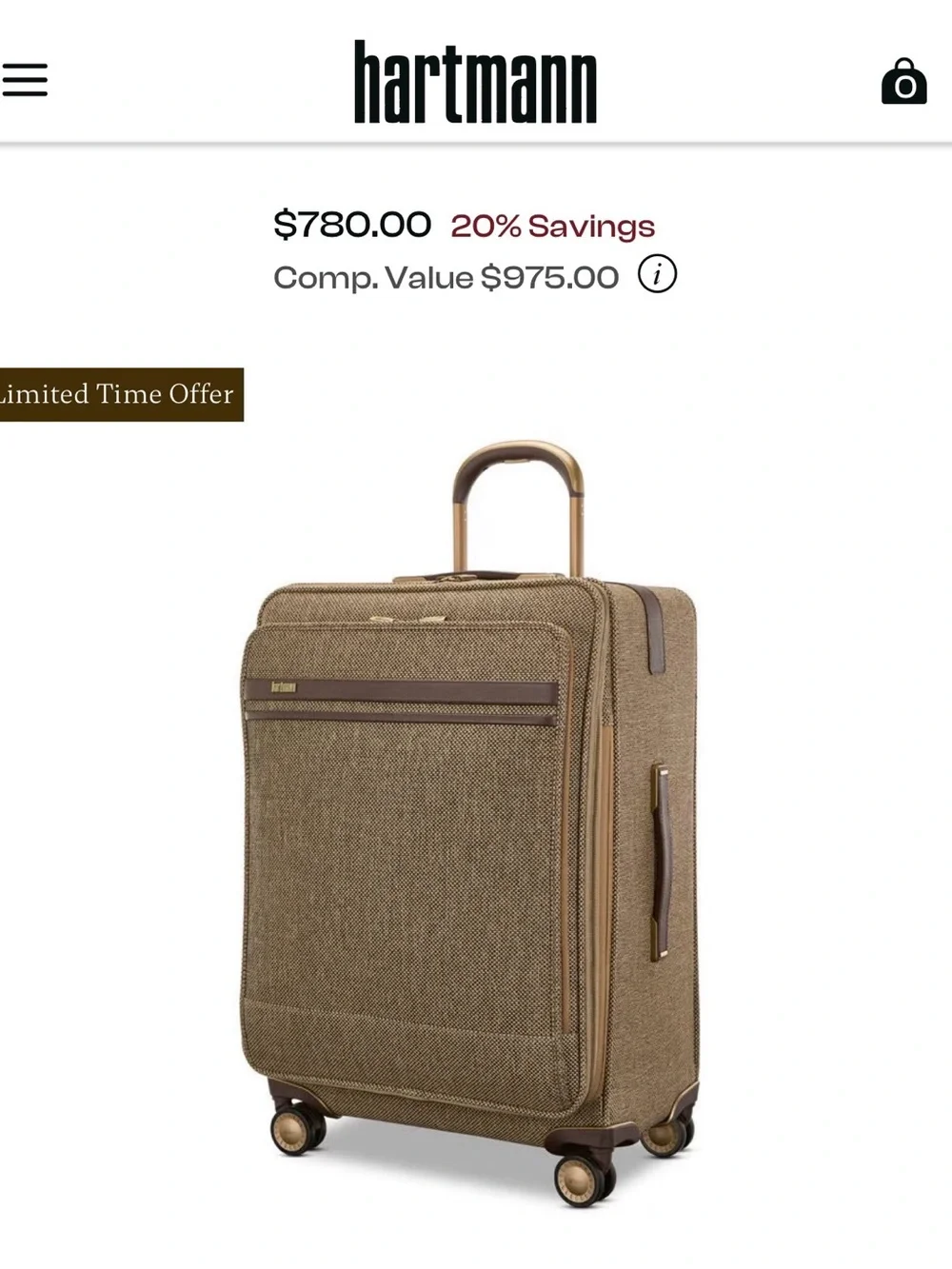 Men's Carry-On Rolling Suitcase in Tweed Gray with Tan Accents